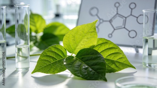 Green leaves in laboratory test tubes