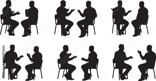 Black Solid Job Role Explanation Silhouettes Set of Six on White Background