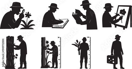 Black Solid Jungle Botanist at Work Silhouettes Set of Six