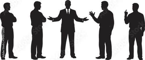 Black Solid Leader Mediating Conflict Silhouettes Set of Six on White Background