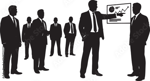 Black Solid Leader Pointing at Chart Coaching Silhouettes Set of Six on White Background