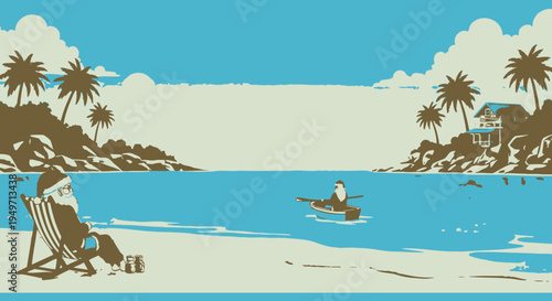 Santa beach vector illustration of Christmas vacation in paradise