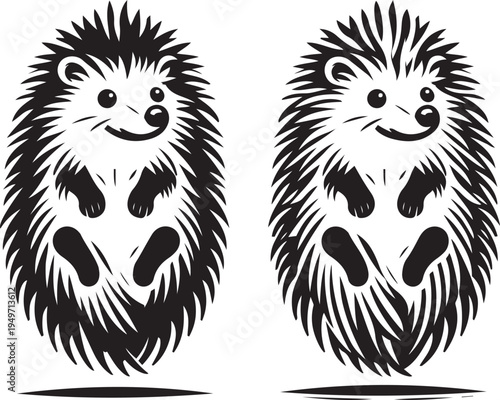 Hedgehogs, hand drawn vector illustration in black and white