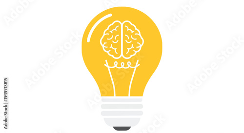 A yellow lightbulb containing a detailed brain illustration inside high quality