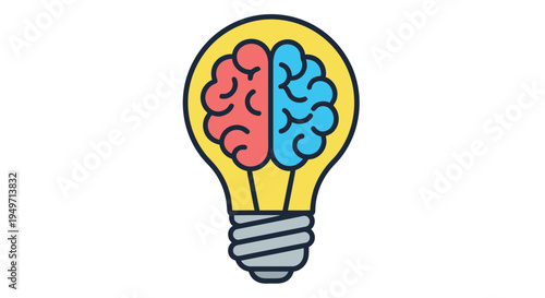 A lightbulb shaped like a human brain split into two colorful hemispheres