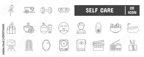 20 Self Care Line Icon Illustration Set