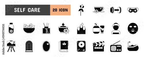 20 Self Care Glyph Icon Illustration Set