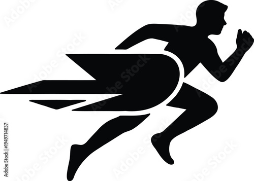Black silhouette of a running man with a lightning bolt  dynamic athletic motion
