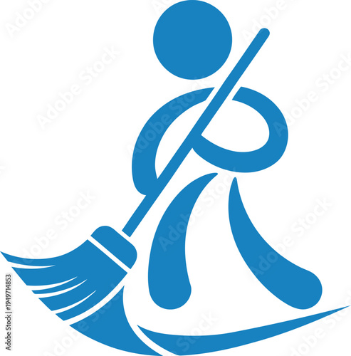 Blue stick figure cleaning with a broom sweeping motion efficiently every day