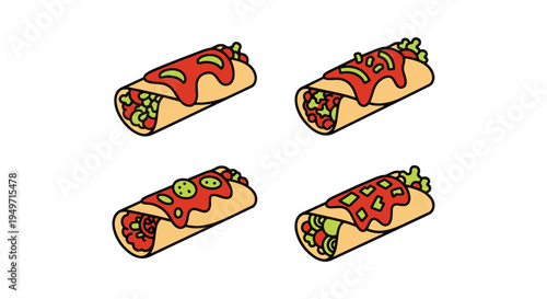 Veggie Enchilada Line art simple abstract colorful illustration