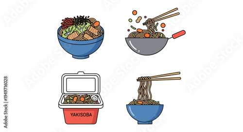 Yakisoba Line art vector set minimal artistic abstract