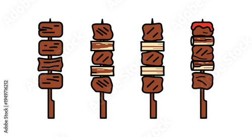 Yakitori Skewer Line art flat abstract colorful illustration