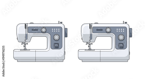 Pair of identical modern white electronic sewing machines shown from the side against a clean white background.