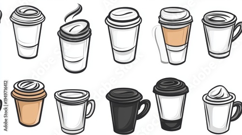 Wallpaper Mural 25.Coffee cup pattern design element, editable outline stroke Torontodigital.ca