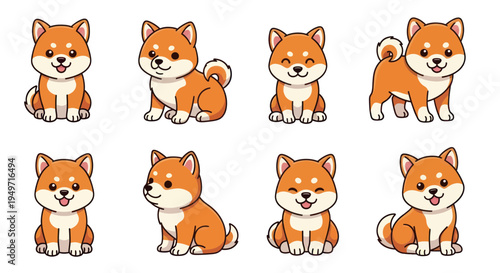 Cute Shiba Inu Dog Cartoon Collection - Various Poses and Expressions