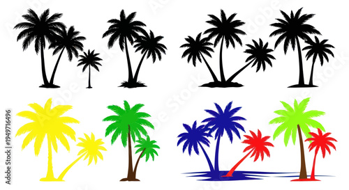 Colorful Palm Tree Silhouettes Set: Tropical Vacation and Beach Vibes