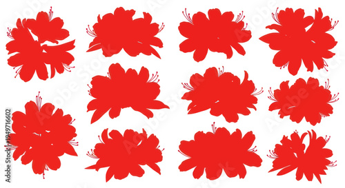 Red Azalea Flower Silhouettes Set: Graphic Elements Collection