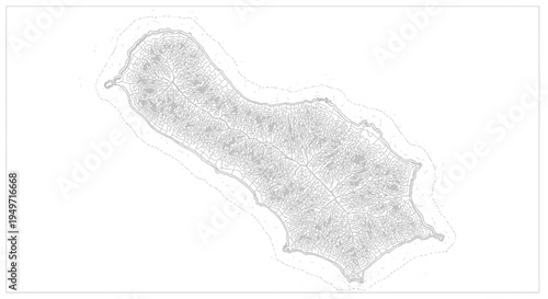 Topographic Island Map Illustration, White Background, Isolated