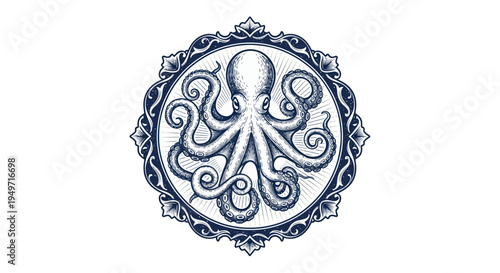 Vintage Octopus Emblem - Nautical Tattoo Art