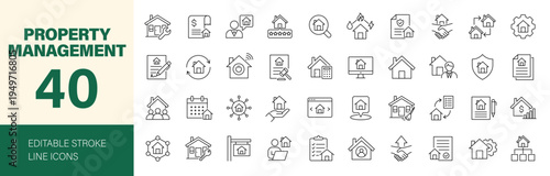 Property Management icon set. Editable line icons. Vector illustration.