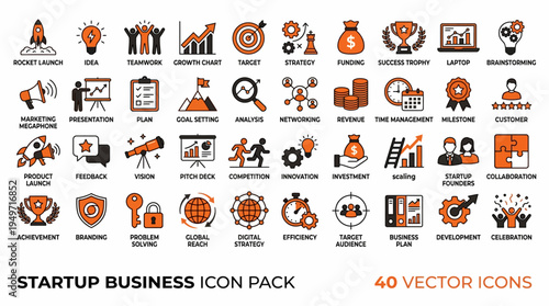 Startup Business Icon Pack 40 Vector Icons for Entrepreneurship and Innovation.