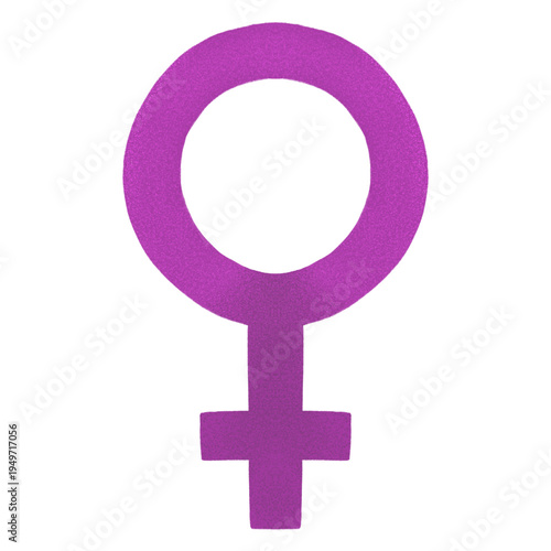 Purple Female Gender Symbol (Venus) with Reflection on White Background