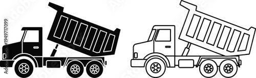 truck, tipper, construction, machinery, vehicle, industrial, transport, heavy, silhouette, outline, vector, icon, equipment, engineering, dumper