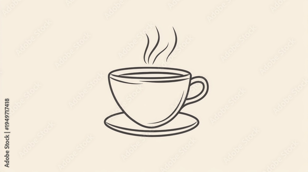 Obraz premium 29.Elegant outline icon of a coffee cup, balanced proportions and refined curves, created in monochrome vector format for scalable pattern applications