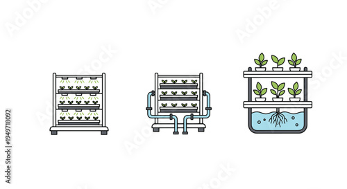 Vertical farming rack Line art clean modern color illustration