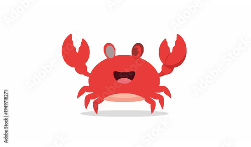 Cute smiling crab cartoon character vector illustration funny sea animal mascot isolated on white background