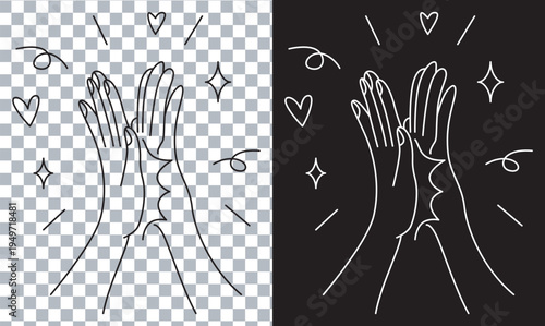 raised hands with hearts and stars flat design vector illustration
