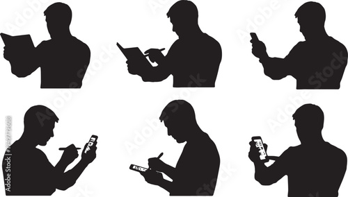 Black Solid App Creator Mobile Interface Test Silhouettes Set of Six on White Background