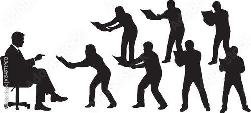 Black Solid Anxious Intern Handing Report Silhouettes Set of Six on White Background