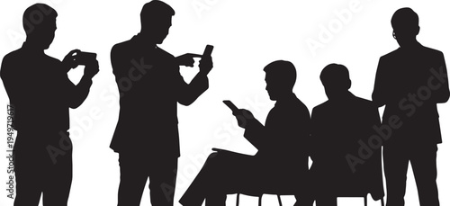 Black Solid App Creator Mobile Interface Test Silhouettes Set of Six on White Background