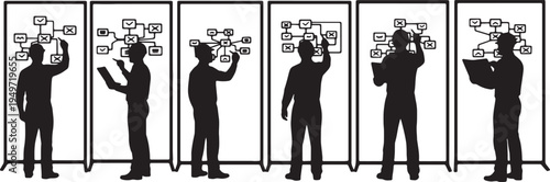 Black Solid Backend Architect System Diagram Silhouettes Set of Six on White Background