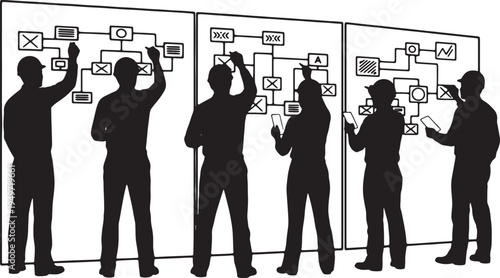 Black Solid Backend Architect System Diagram Silhouettes Set of Six on White Background
