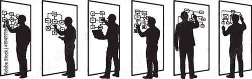 Black Solid Backend Architect System Diagram Silhouettes Set of Six on White Background
