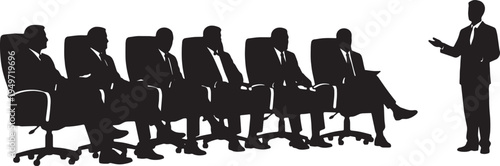 Black Solid Board Members Junior Presentation Silhouettes Set of Six on White Background