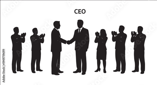 Black Solid Branch Manager Handshake CEO Silhouettes Set of Six on White Background