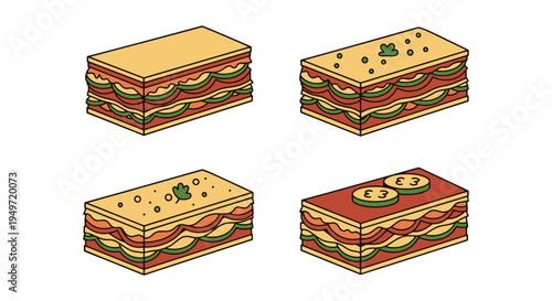 Vegetable Lasagna Line art elegant colorful abstract vector