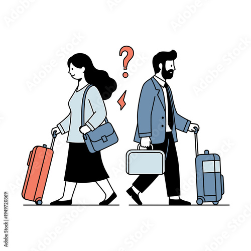 Couple Going Separate Ways After Argument vector illustration