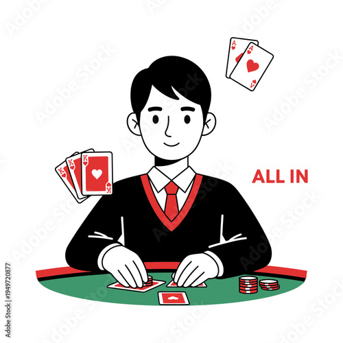 Man Going All In at Poker Game vector illustration