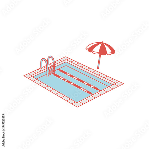 Minimalist Swimming Pool with Umbrella Icon vector illustration