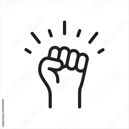Raised clenched fist, linear icon. Symbol of protest, power or solidarity. Line with editable stroke.