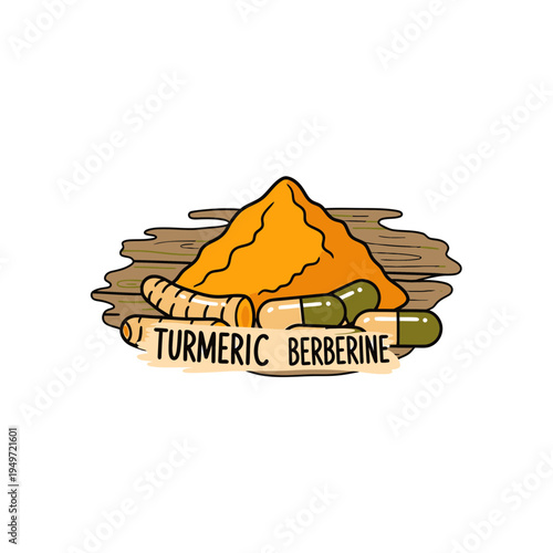 Turmeric and Berberine Supplement Concept vector illustration