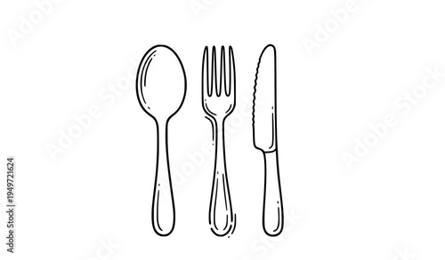 Fotografía Cutlery spoon fork knife outline vector clipart