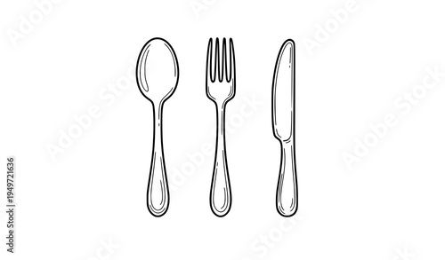 Spoon fork knife hand drawn doodle cutlery vector icon