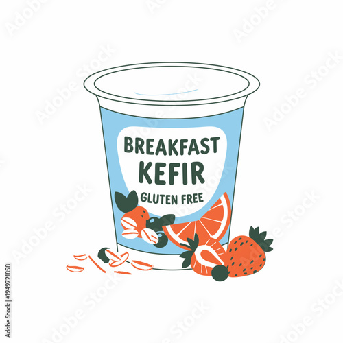 Breakfast Kefir with Fruit and Gluten Free Sign vector illustration