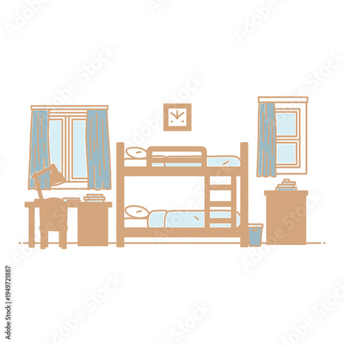 Flat Design Bunk Bed Room vector illustration