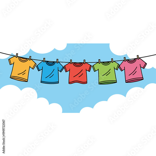 Colorful T-Shirts Hanging on a Clothesline vector illustration